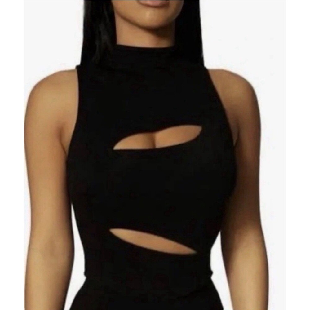 Naked Wardrobe Women’s Black Cut Out Tank Top Halter Sleeveless High Neck 1XL